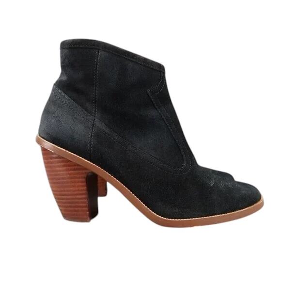 Hinge Shoes Womens 7.5 Booties Western Leather Black Stack Heel Embroidered Zip - Picture 2 of 15